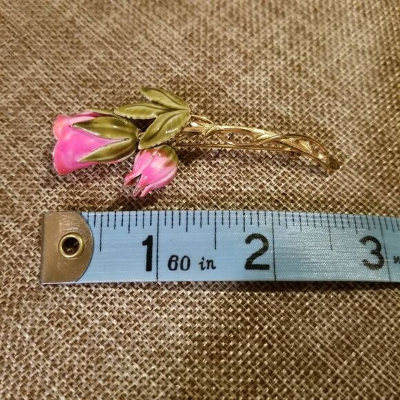 Vintage Pink Gold Flower Pin Brooch - Picture 4 of 6